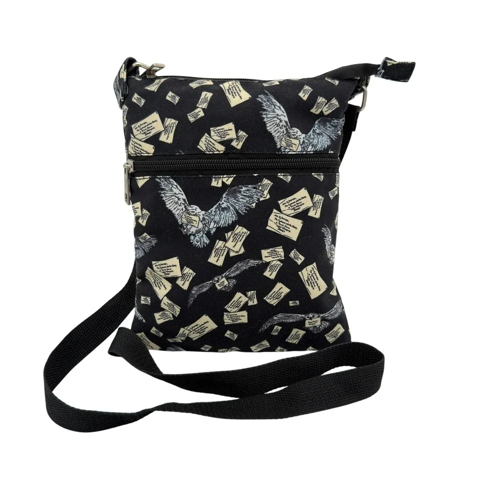 Harry Potter Crossbody Bag Owl Letter Print Mini Messenger Black‎